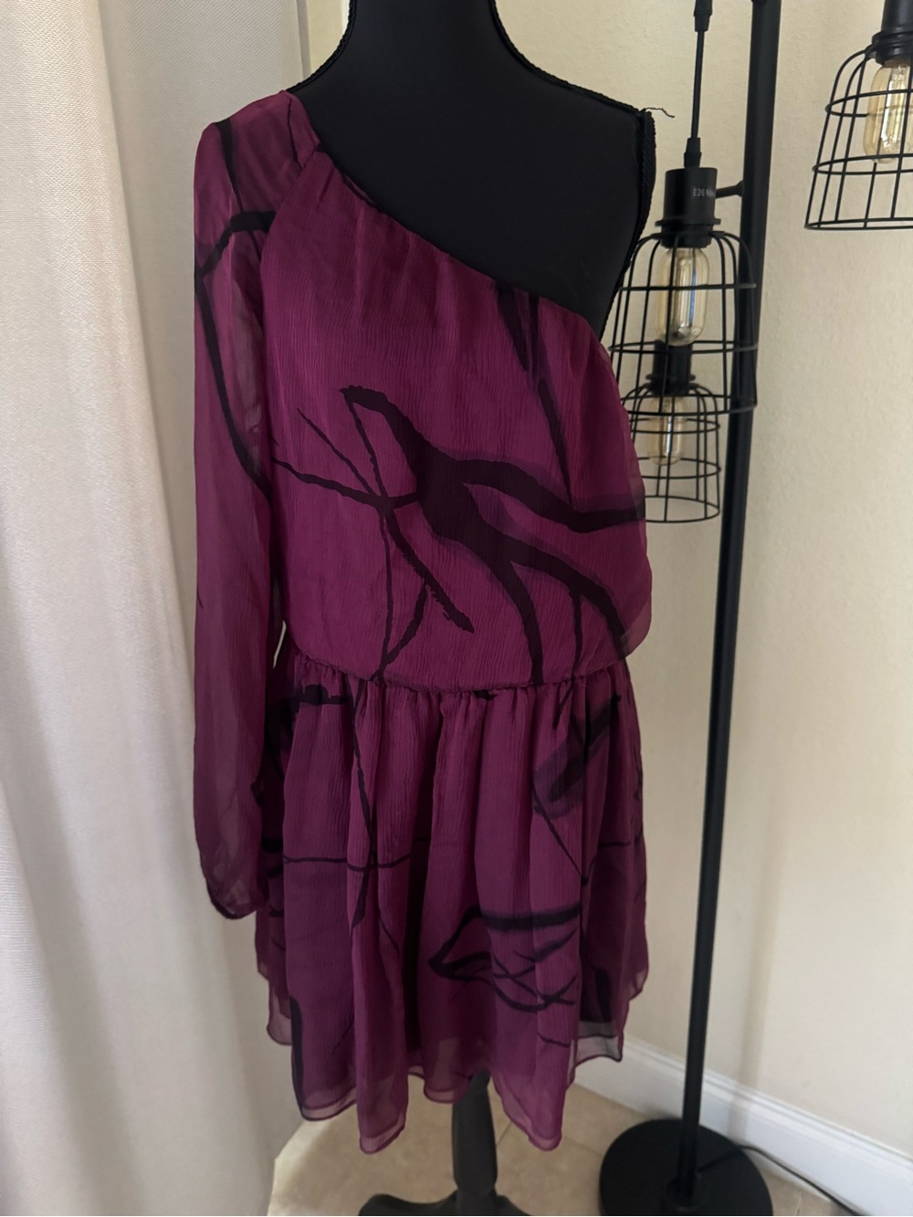Alice + Olivia Silk One Shoulder Mini Dress Purple Abstract Print Small - Picture 2 of 7